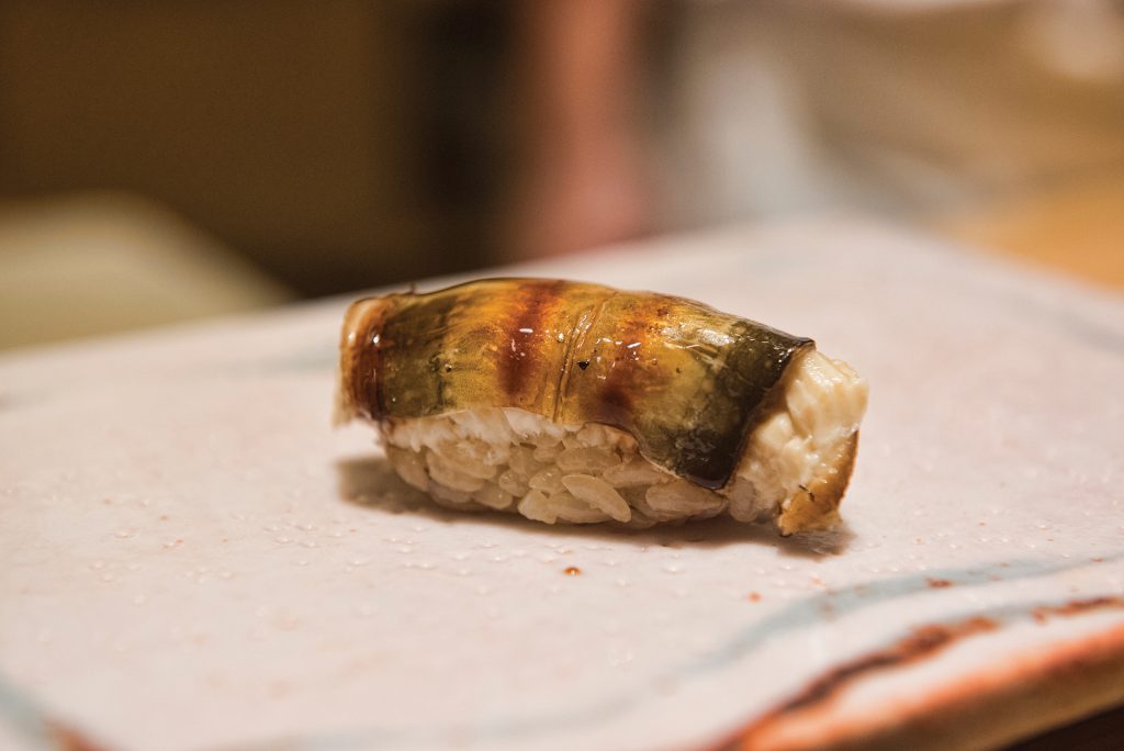 Anago (saltwater eel), a popular specialty at Sushi Ichizu