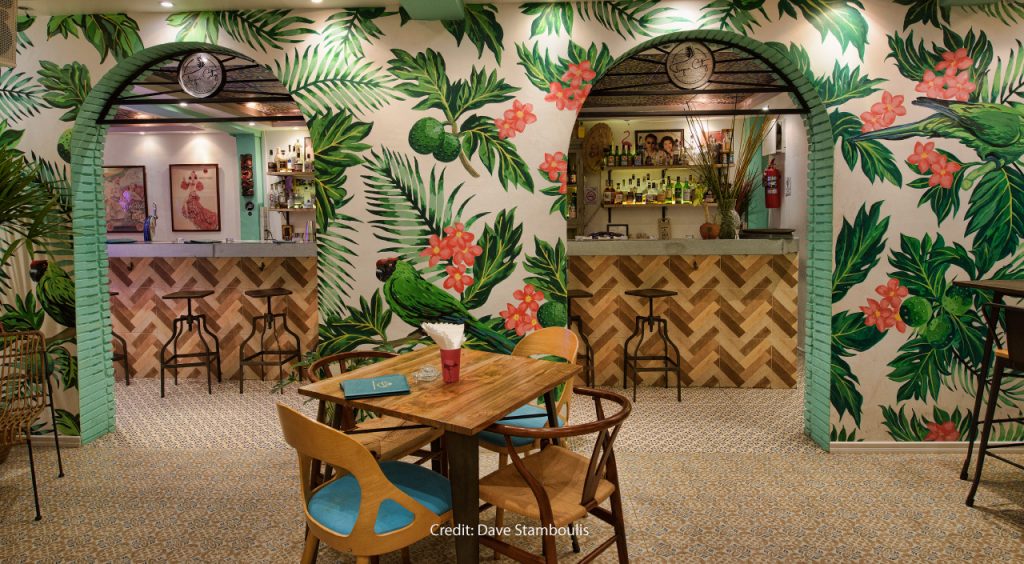Tropic City: The Polynesian-themed tiki bar with parrots and flowers adorning the walls.